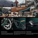 1000W Electric Bike for Adults, Retro-Style, 28mph, 94 Miles Range, 20���ワ拷���ゆ��x4.0���ワ拷���ゆ�� Fat Tires, Full Suspension, UL Certified