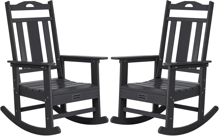 Outdoor Rocking Chairs Set of 2, HDPE All Weather Resistant Rocking Chair for Porch, Oversized Patio Rocker Chair for Adult, Outdoor Rockers for Garden Lawn