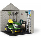Rubbermaid 7�7 Ft Durable Weather Resistant Resin Outdoor Garden Storage Shed with Windows and Utility Hooks, Sand
