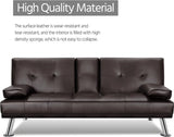 Yaheetech Convertible Sofa Bed Adjustable Couch Sleeper Modern Faux Leather Home Recliner Reversible Loveseat Folding Daybed Guest Bed, Removable Armrests, Cup Holders, 3 Angles, 772lb Capacity, Black