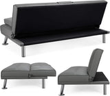 Yaheetech Convertible Sofa Bed Adjustable Couch Sleeper Modern Faux Leather Home Recliner Reversible Loveseat Folding Daybed Guest Bed, Removable Armrests, Cup Holders, 3 Angles, 772lb Capacity, Black