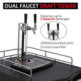 Beer Kegerator, Dual Tap Draft Beer Dispenser, Full Size Stainless Steel Keg Refrigerator With Drip Tray, CO2 Cylinder, 32掳F- 50掳F Temperature Control, 170L