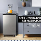 Beer Kegerator, Dual Tap Draft Beer Dispenser, Full Size Stainless Steel Keg Refrigerator With Drip Tray, CO2 Cylinder, 32掳F- 50掳F Temperature Control, 170L