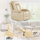 PU Leather Power Lift Recliner Chair With Massage and Heat, Adjustable Furniture for Back, Legs w/ 3 Positions, Usb Port, Side Pocket (Beige, 27 Seat Width+Cup Holders)