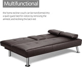 Yaheetech Convertible Sofa Bed Adjustable Couch Sleeper Modern Faux Leather Home Recliner Reversible Loveseat Folding Daybed Guest Bed, Removable Armrests, Cup Holders, 3 Angles, 772lb Capacity, Black