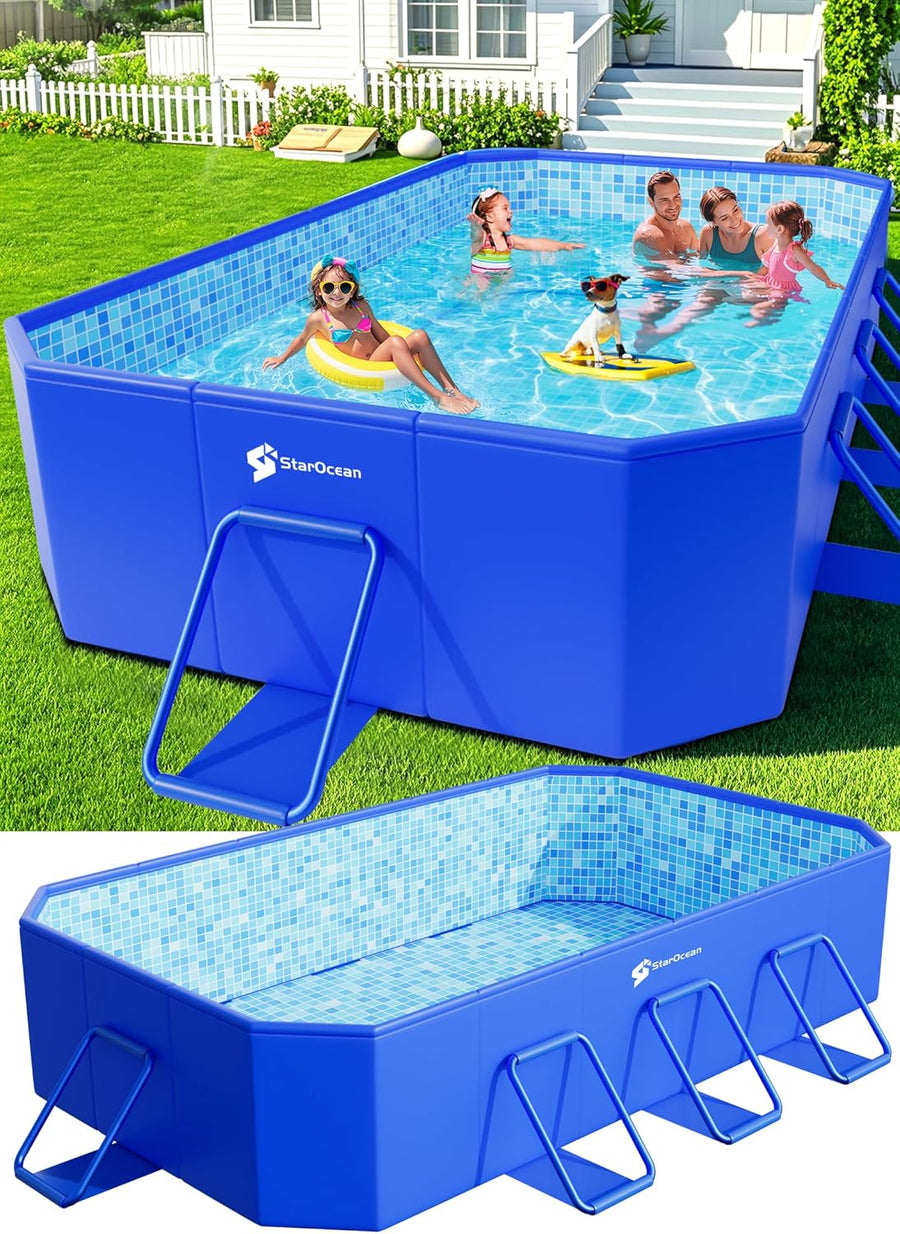 Foldable Pool, Large Non-Inflatable Swimming Pool For Kids,Adult Collapsible Pools Hard Plastic Shell, Oversized Thickened,Portable Folding Kids Pools for Backyard-Mosaic Design-115"x66"x20"
