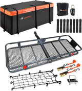 Roof Rack Carrier Basket Universal Rooftop 51" X 36" X 5" + Waterproof Bag 15 Cubic Feet (44" 34" 17"), and Cargo Net with Attachment Hooks, Ratchet Straps