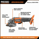 RIDGID 18V Brushless Cordless 4-1/2 in. Paddle Switch Angle Grinder with (2) 4.0 Ah Batteries, Charger, and Bag R86047B-AC93044SBN