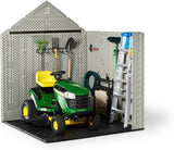 Rubbermaid Resin Outdoor Storage Shed With Floor (7 x 7 Ft) Weather Resistant Gray Organization for Home/Backyard/Garden Tools/Lawn Mower/Bike Storage/Pool Supplies
