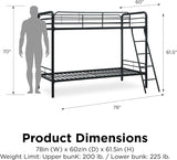 DHP Dusty Twin Over Full Metal Bunk Bed, Off White