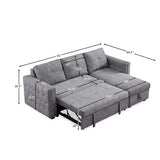 Reversible 90.5in. Gray Velvet Sleeper Sectional Sofa L-Shape 3 Seat Sectional Couch with Storage