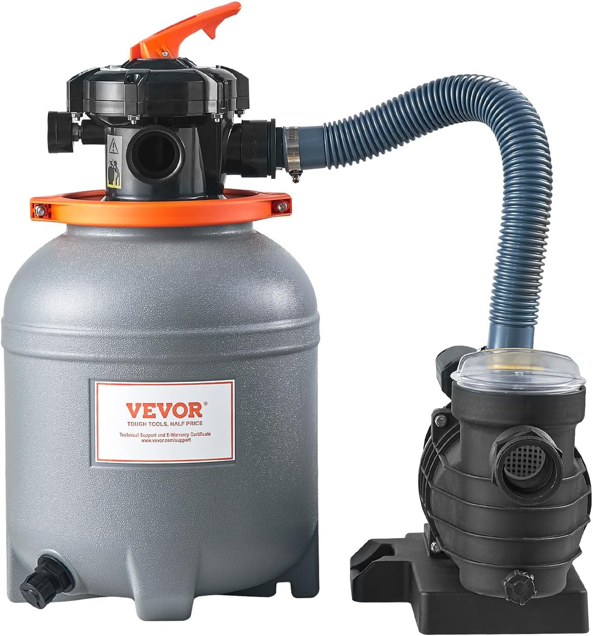 Outdoor swimming pool sand filter pump, 16 inches, 3500 liters/minute, 1 horsepower, swimming pool water pump system and filter kit set, equipped with 6-way multi-interface valve and filter basket, suitable for both household and commercial swimming