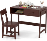 Kids Desk and Chair Set, Wooden Children School Study Table and Chair w/Storage Drawer & Hutch, Student Writing Desk Computer Workstation for Bedroom, Gift for 3+ Years Old (White)