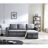 Reversible 90.5in. Gray Velvet Sleeper Sectional Sofa L-Shape 3 Seat Sectional Couch with Storage
