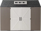 Rubbermaid Resin Outdoor Storage Shed With Floor (7 x 7 Ft) Weather Resistant Gray Organization for Home/Backyard/Garden Tools/Lawn Mower/Bike Storage/Pool Supplies