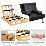 Yaheetech Convertible Sofa Bed Adjustable Couch Sleeper Modern Faux Leather Home Recliner Reversible Loveseat Folding Daybed Guest Bed, Removable Armrests, Cup Holders, 3 Angles, 772lb Capacity, Black