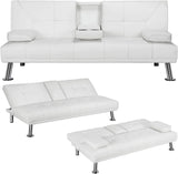 Yaheetech Convertible Sofa Bed Adjustable Couch Sleeper Modern Faux Leather Home Recliner Reversible Loveseat Folding Daybed Guest Bed, Removable Armrests, Cup Holders, 3 Angles, 772lb Capacity, Black